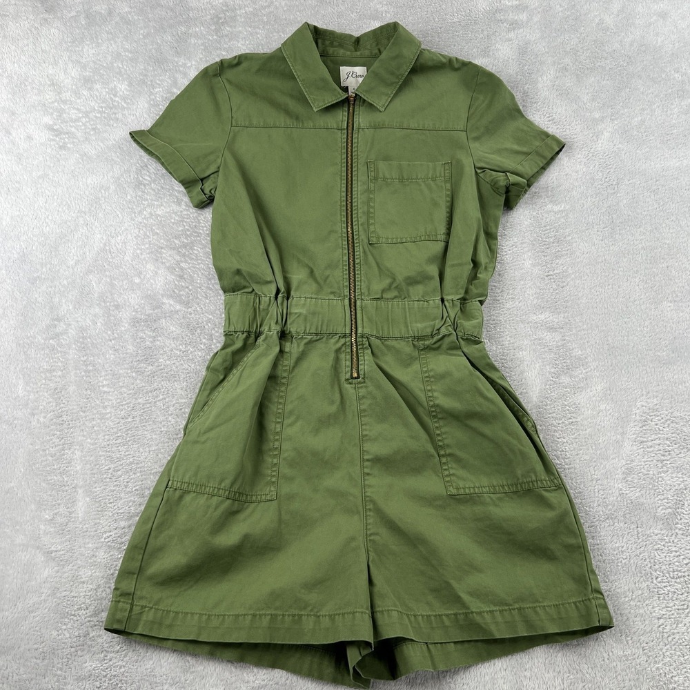 J Crew Zip Romper Size 0 Olive Green Expedition Twill Safari Military Outdoor